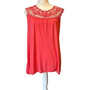 Forgotten Grace Size Small Boho Crochet Collar Sleeveless Coral Knit Top